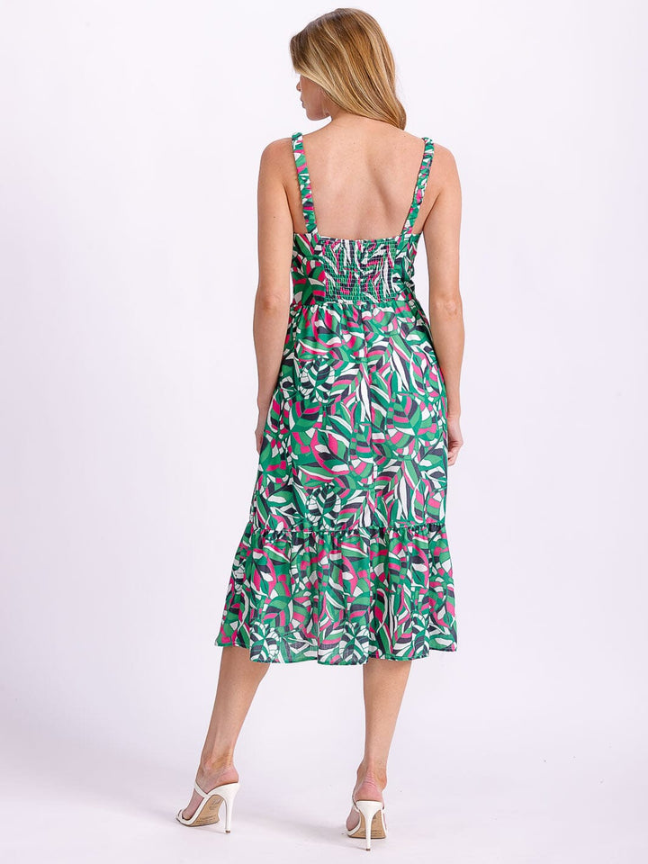 WOMEN'S SLEEVELESS BUTTON UP MULTI PRINT MIDI DRESS