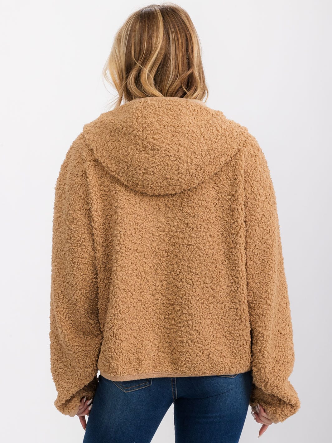 WOMEN'S LONG SLEEVE FRONT POCKETS ZIP UP SHERPA HOODED JACKET