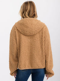 WOMEN'S LONG SLEEVE FRONT POCKETS ZIP UP SHERPA HOODED JACKET