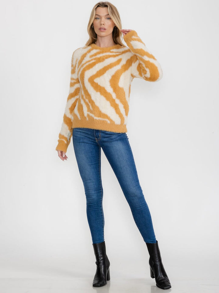 WOMEN'S LONG SLEEVE COLORBLOCK PULLOVER ZEBRA PRINT SWEATER