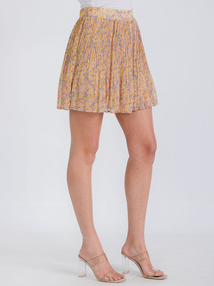 WOMEN'S PLEATED FLORAL MINI SKRT