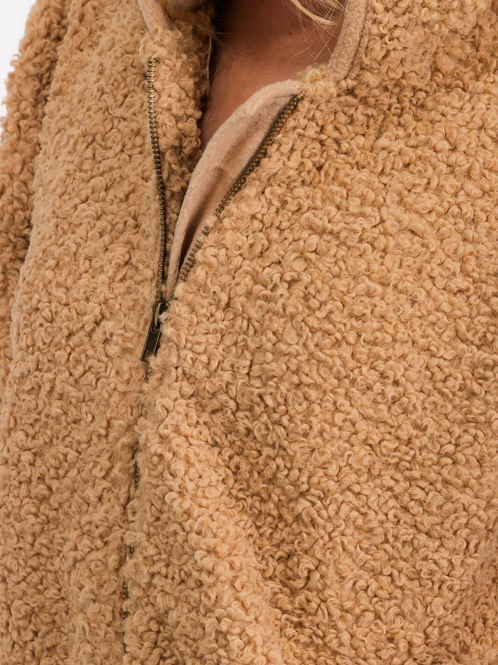 WOMEN'S LONG SLEEVE FRONT POCKETS ZIP UP SHERPA HOODED JACKET