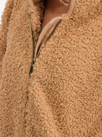 WOMEN'S LONG SLEEVE FRONT POCKETS ZIP UP SHERPA HOODED JACKET