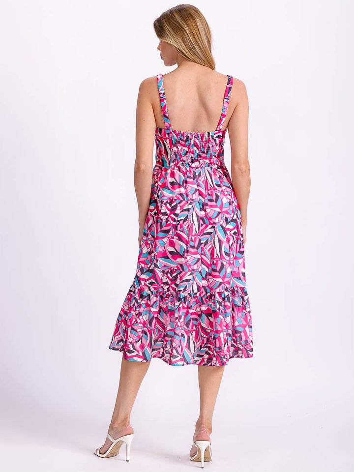 WOMEN'S SLEEVELESS BUTTON UP MULTI PRINT MIDI DRESS