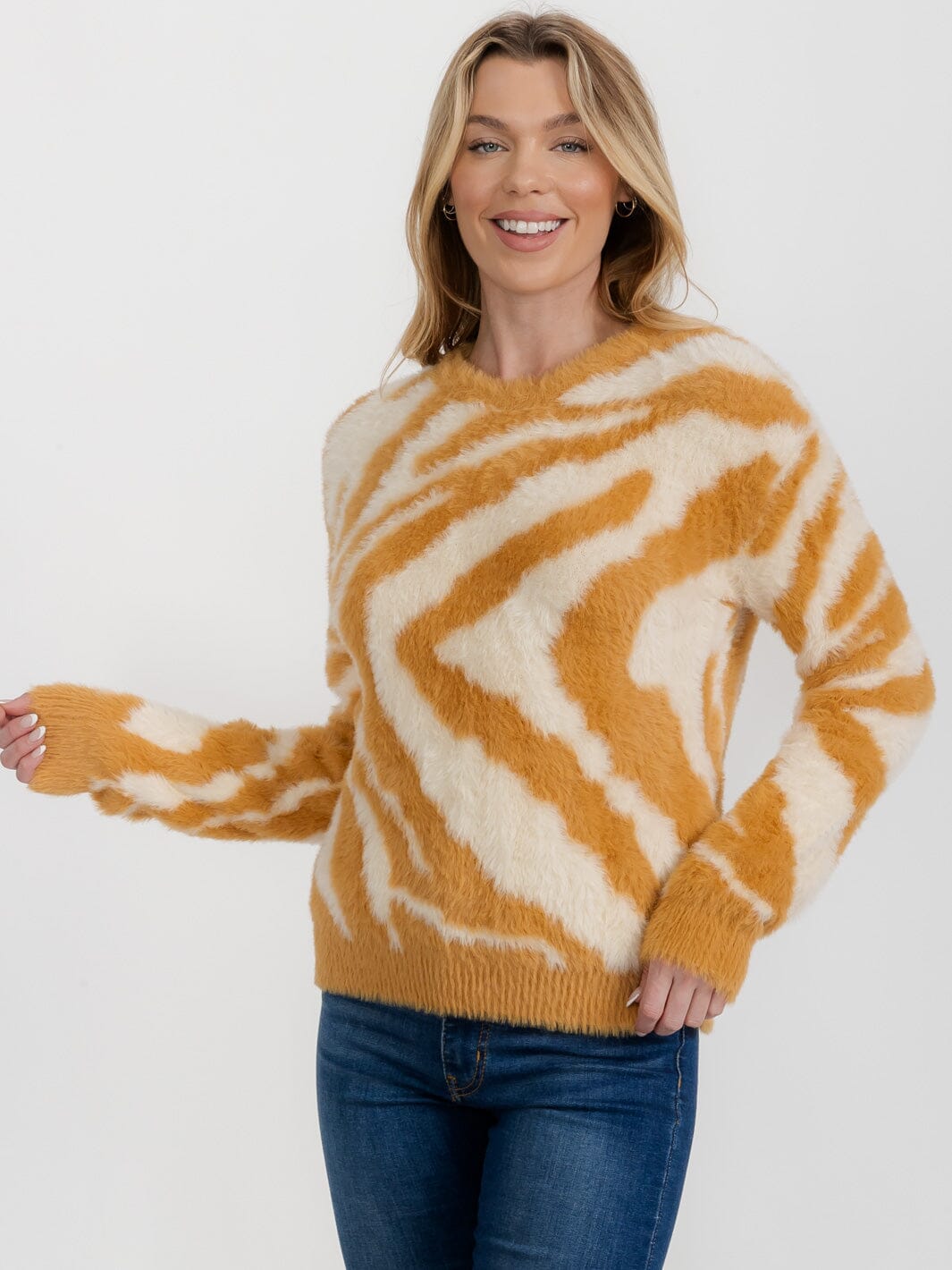 WOMEN'S LONG SLEEVE COLORBLOCK PULLOVER ZEBRA PRINT SWEATER