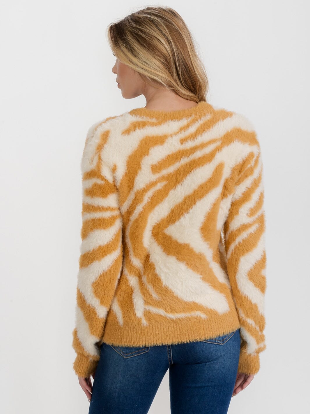 WOMEN'S LONG SLEEVE COLORBLOCK PULLOVER ZEBRA PRINT SWEATER
