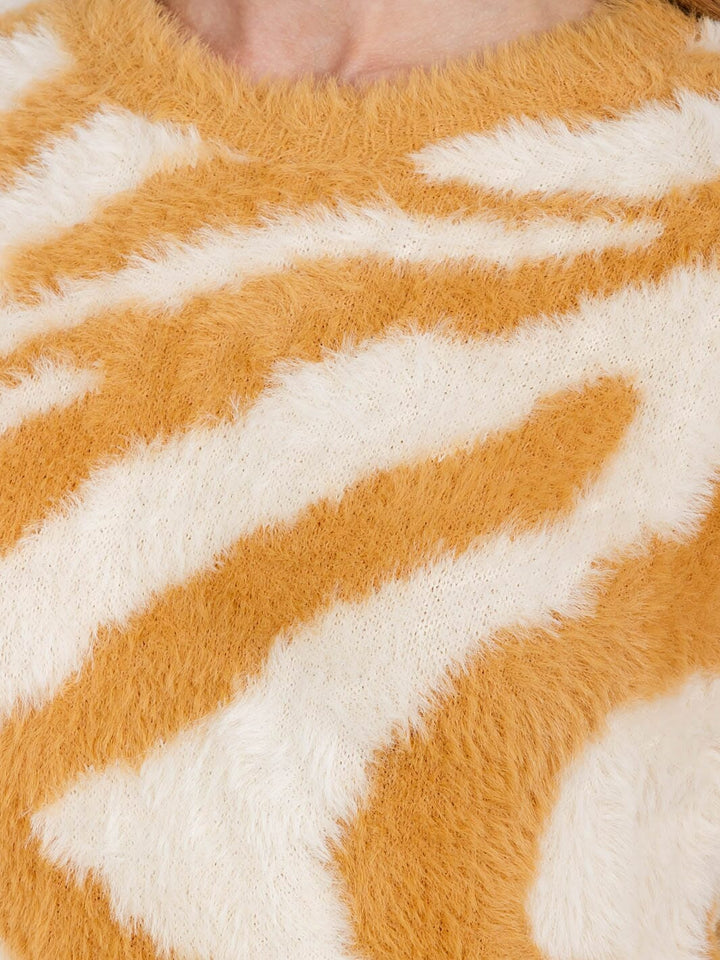 WOMEN'S LONG SLEEVE COLORBLOCK PULLOVER ZEBRA PRINT SWEATER