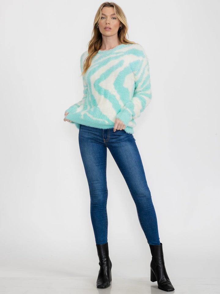 WOMEN'S LONG SLEEVE COLORBLOCK PULLOVER ZEBRA PRINT SWEATER