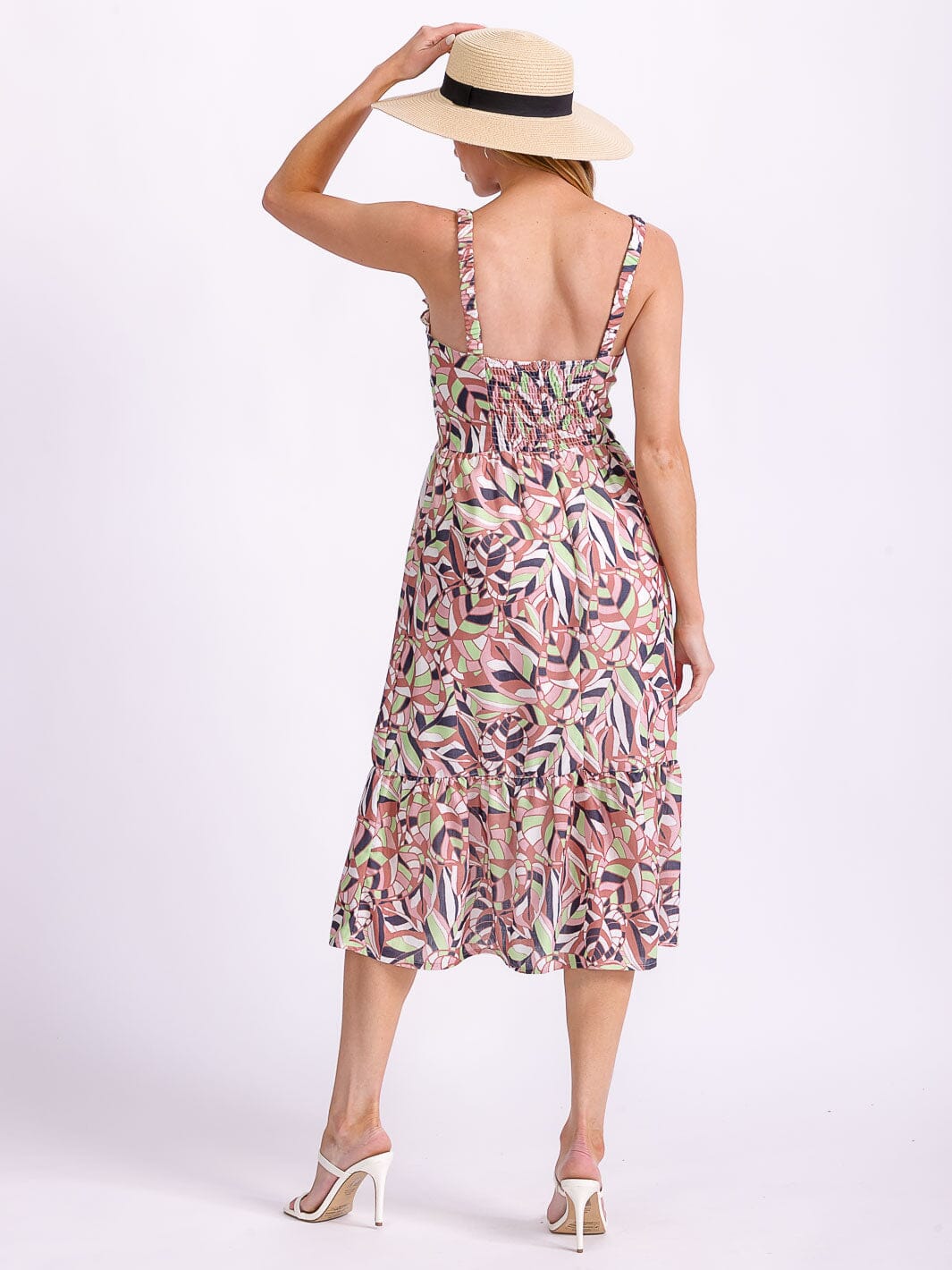 WOMEN'S SLEEVELESS BUTTON UP MULTI PRINT MIDI DRESS