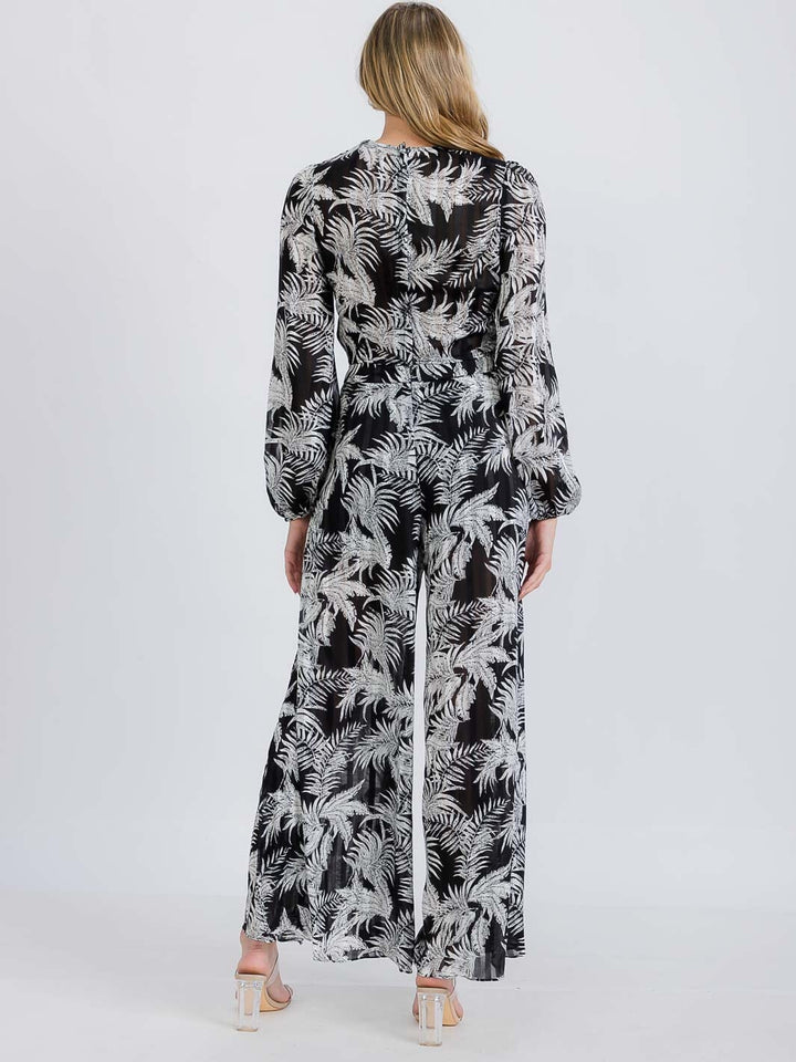 WOMEN'S LONG SLEEVE FRONT KNOT FLORAL TOP