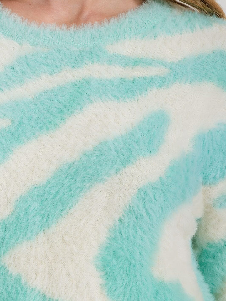 WOMEN'S LONG SLEEVE COLORBLOCK PULLOVER ZEBRA PRINT SWEATER