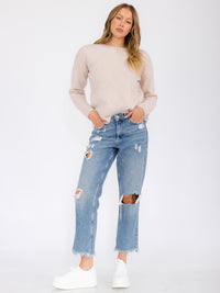 WOMEN'S LONG SLEEVE SHIMMER DETAILED PULLOVER SWEATER