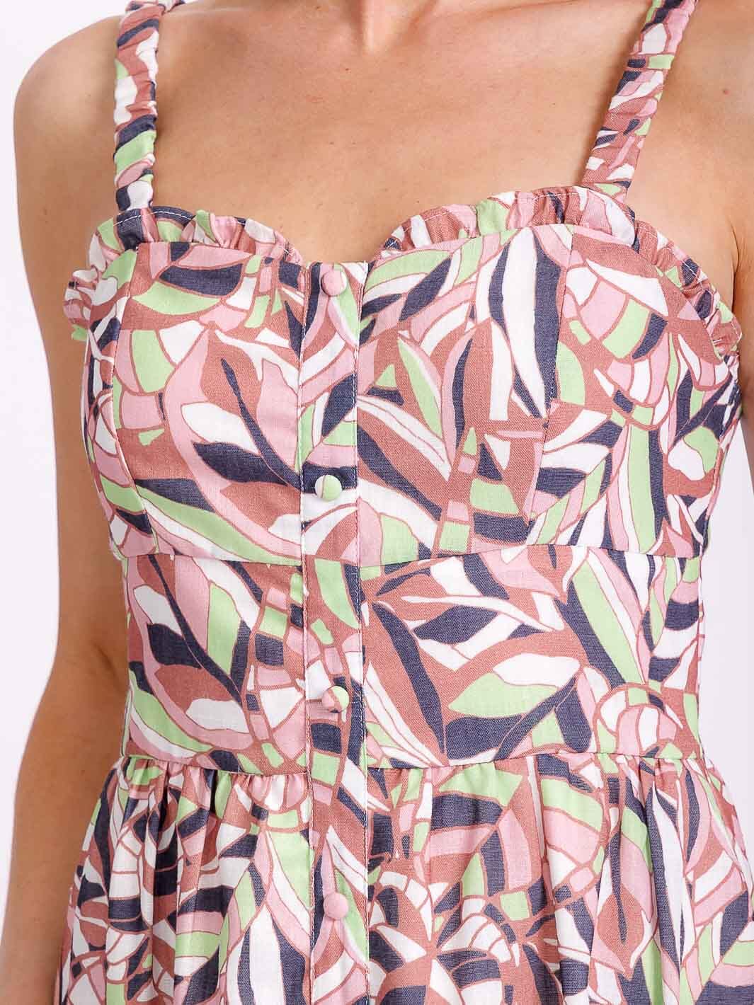 WOMEN'S SLEEVELESS BUTTON UP MULTI PRINT MIDI DRESS