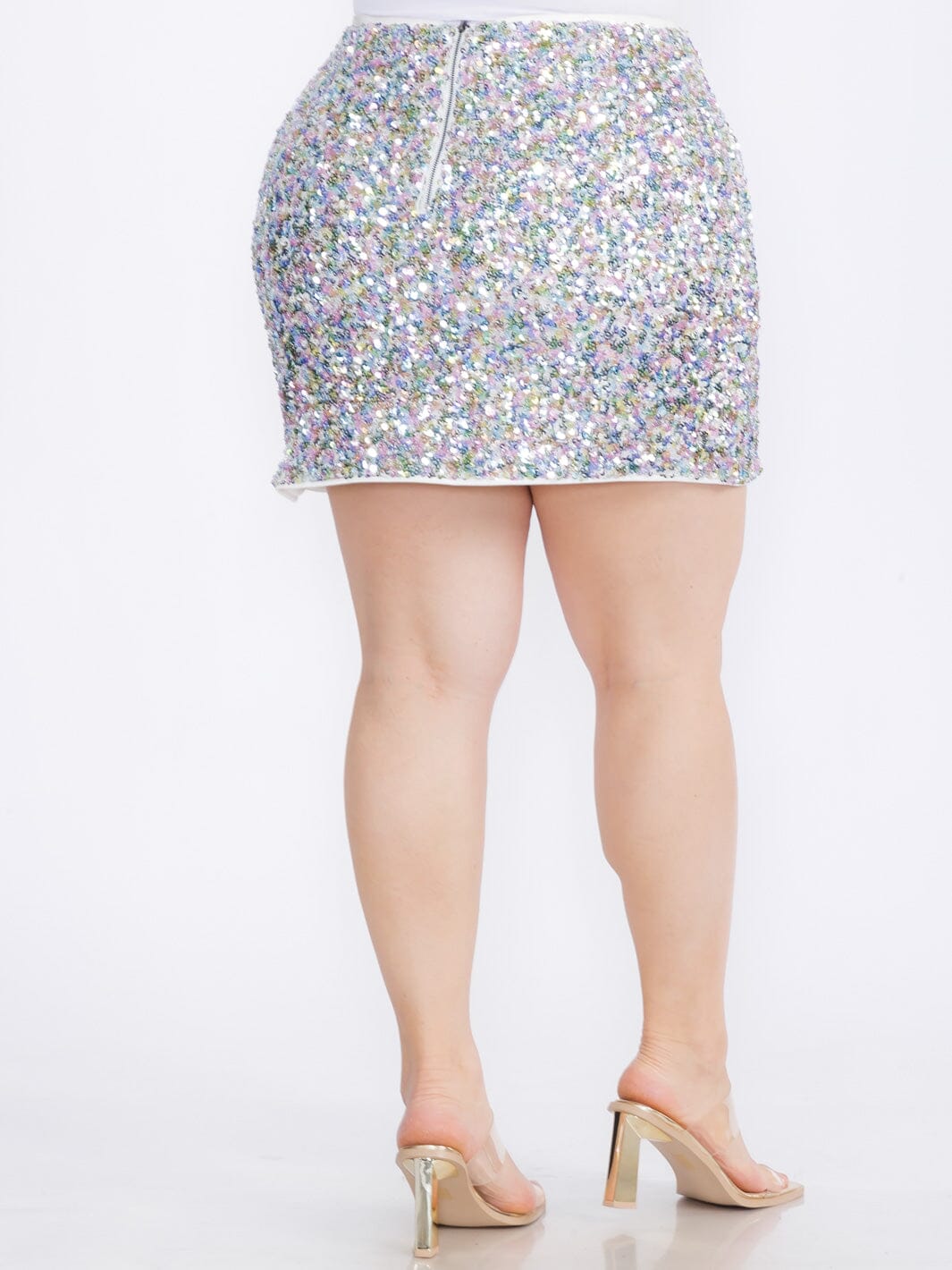PLUS SIZE ZIP UP SEQUINS MINI SKIRT