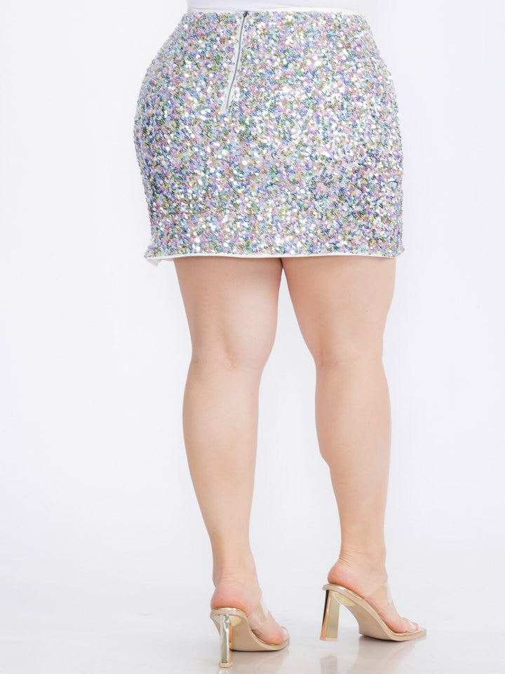 PLUS SIZE ZIP UP SEQUINS MINI SKIRT