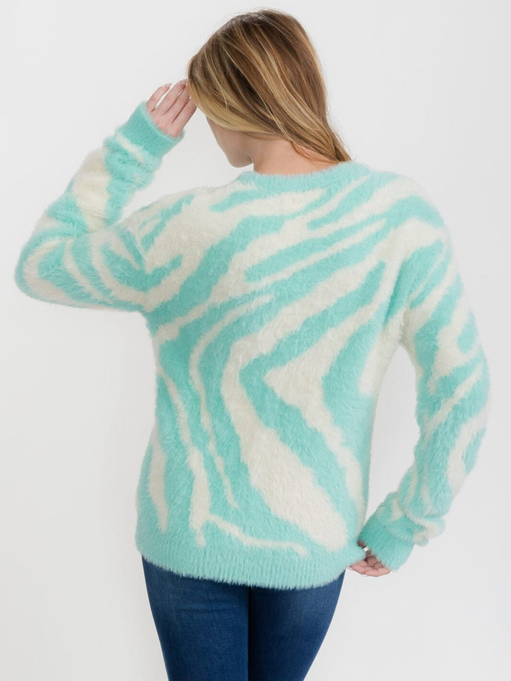 WOMEN'S LONG SLEEVE COLORBLOCK PULLOVER ZEBRA PRINT SWEATER