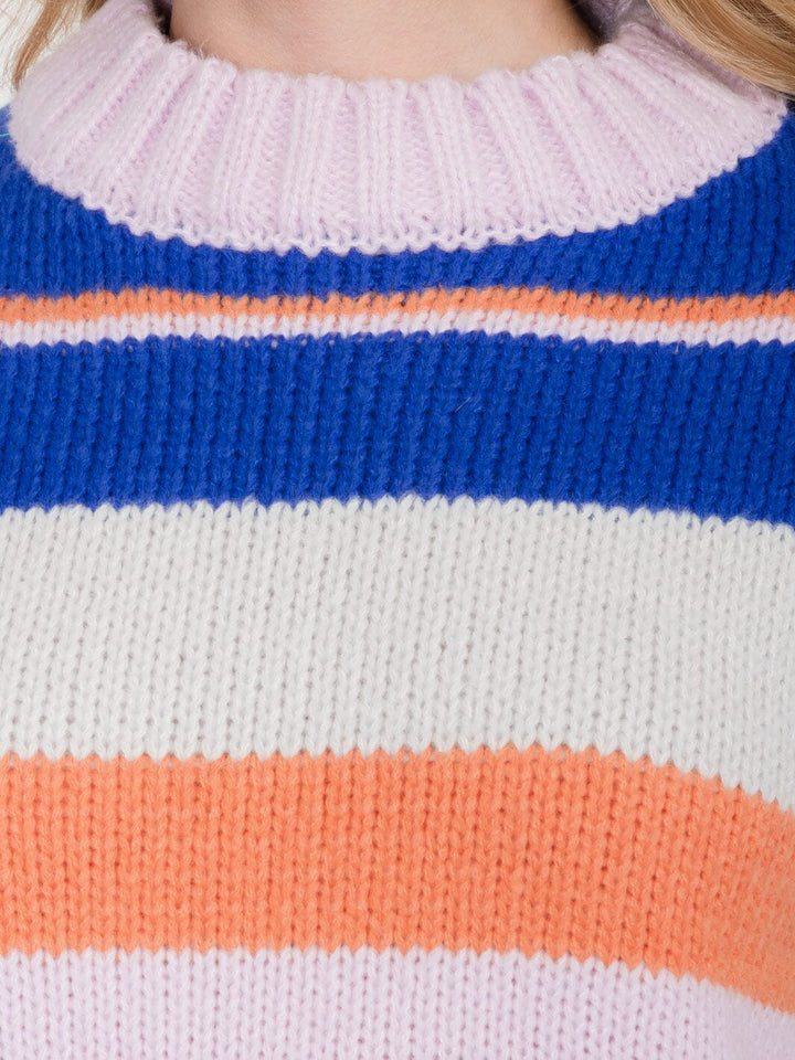 WOMEN'S LONG SLEEVE COLORBLOCK STRIPES PULLOVER SWEATER