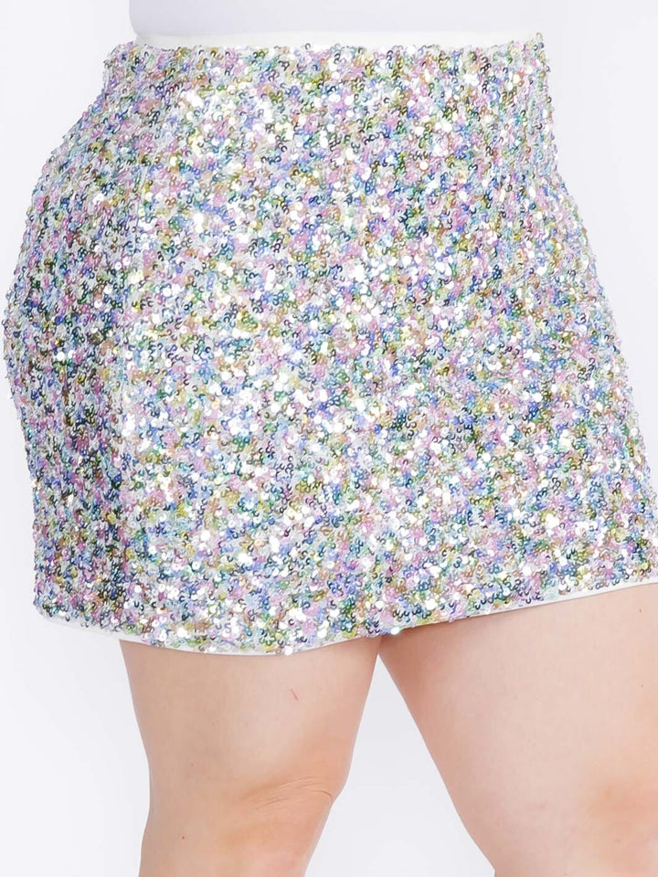 PLUS SIZE ZIP UP SEQUINS MINI SKIRT