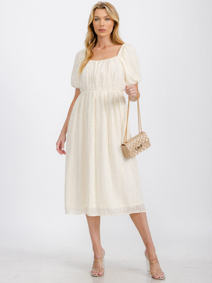 WOMEN'S SHORT PUFF SLEEVE SQUARE NECK POCKETS DETAILED MAXI DRESS