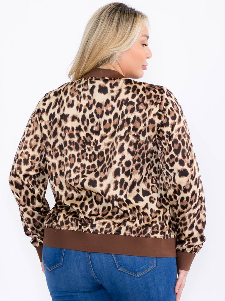 PLUS SIZE LONG SLEEVE ZIPPER CLOSURE ANIMAL PRINT JACKET