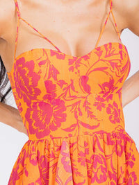 WOMEN'S SLEEVELESS RUFFLE SMOCK FLORAL MAXI DRESS