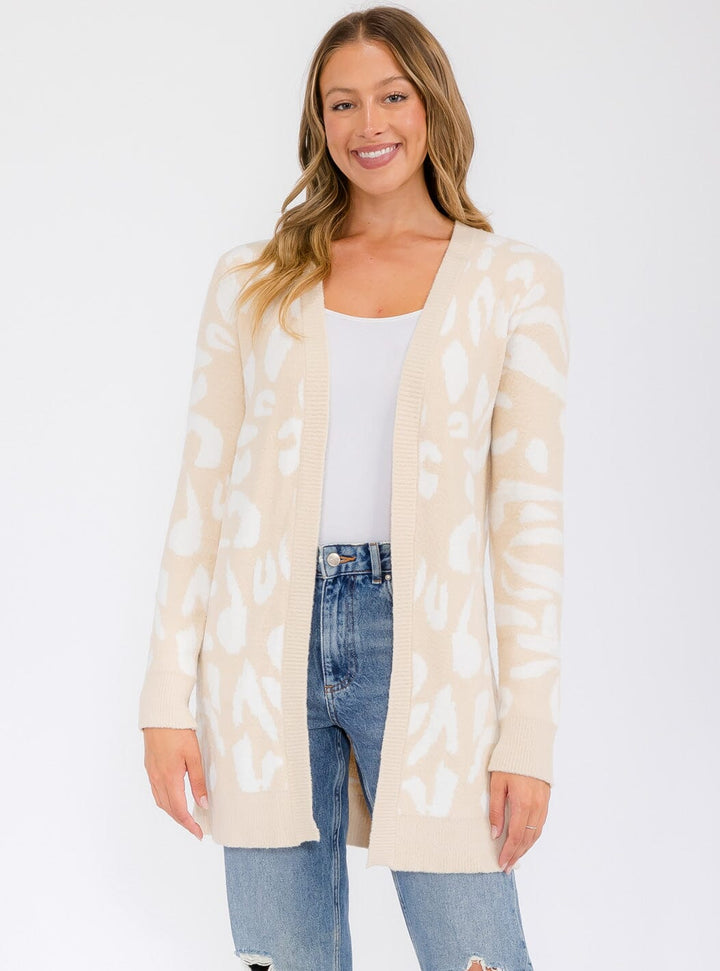 WOMEN'S LONG SLEEVE OPEN FRONT ANIMAL PRINT CARDIGAN