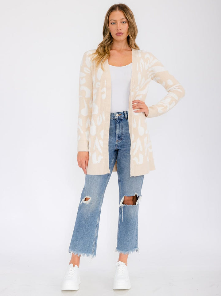 WOMEN'S LONG SLEEVE OPEN FRONT ANIMAL PRINT CARDIGAN