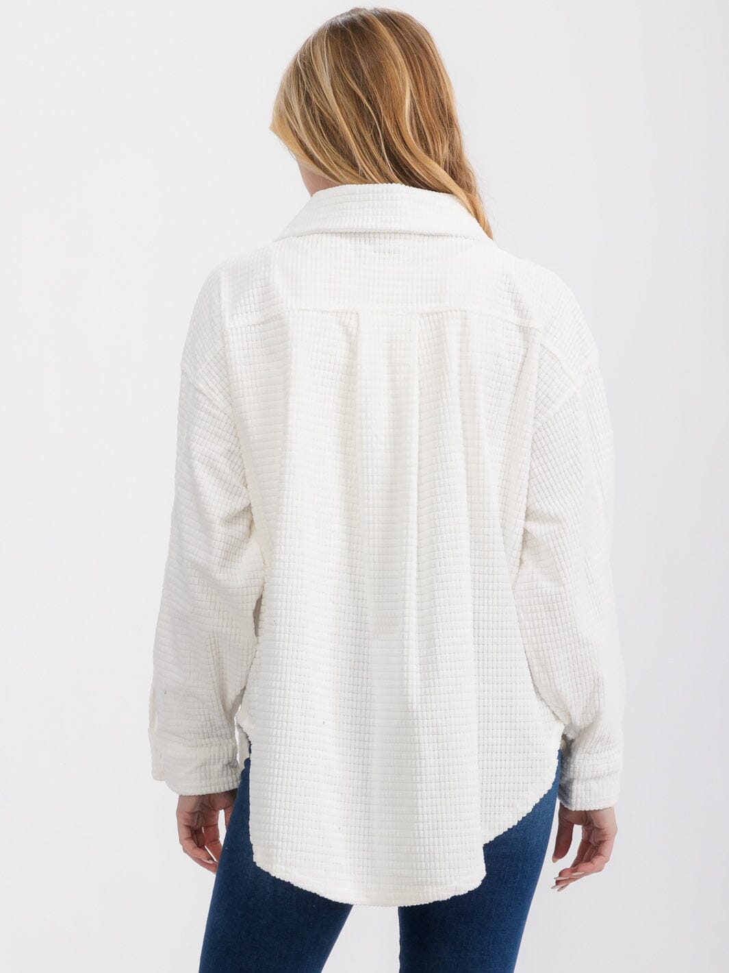 WOMEN'S LONG SLEEVE FRONT POCKETS BUTTON UP OVERSIZED WAFFLE SHACKET