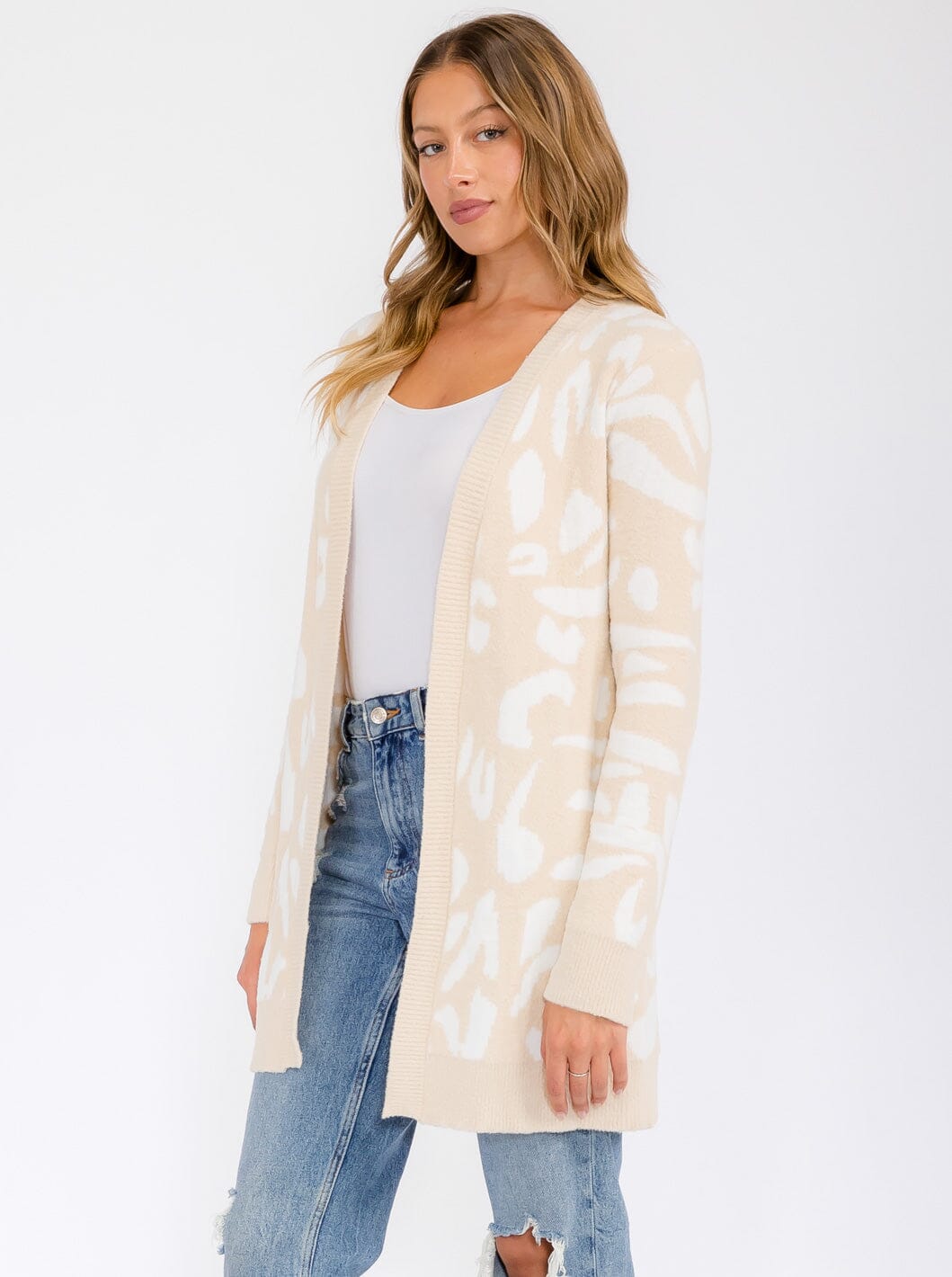 WOMEN'S LONG SLEEVE OPEN FRONT ANIMAL PRINT CARDIGAN