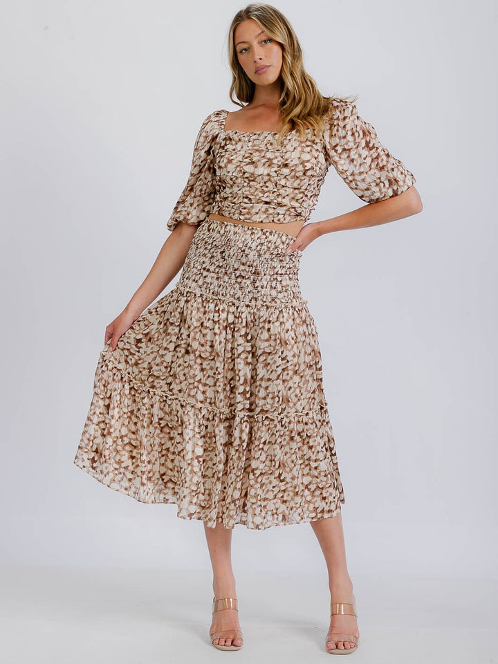 WOMEN'S SHORT SLEEVE SMOCKED BACK TOP