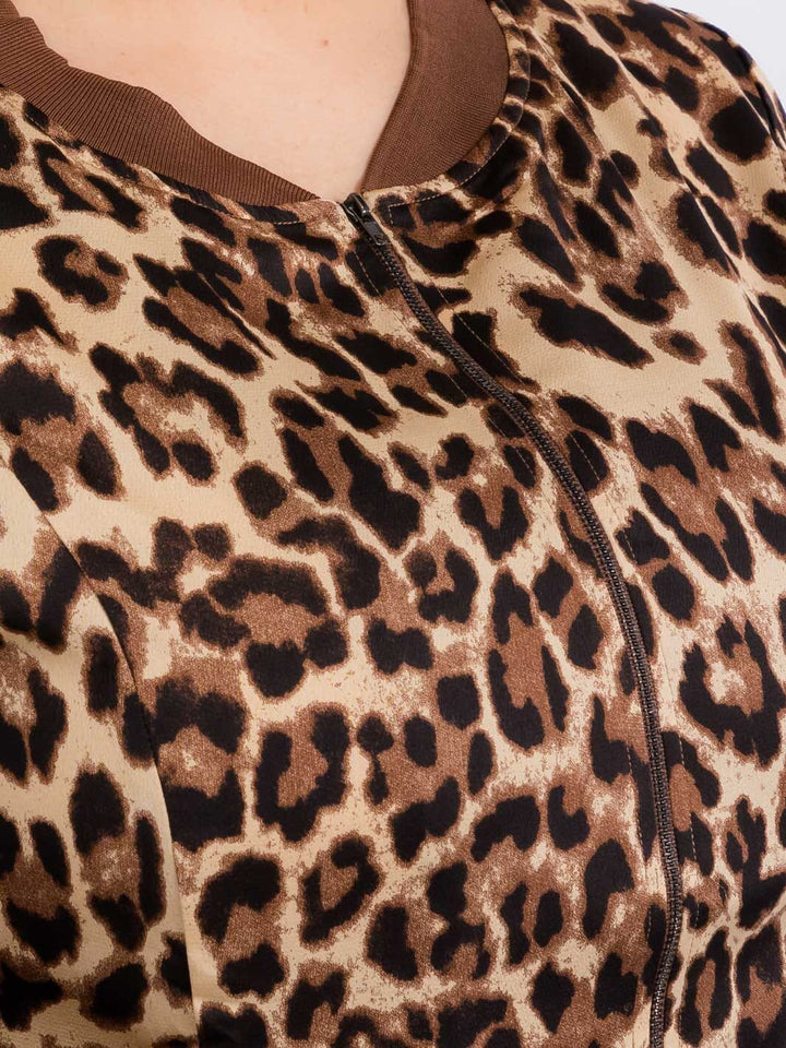 PLUS SIZE LONG SLEEVE ZIPPER CLOSURE ANIMAL PRINT JACKET