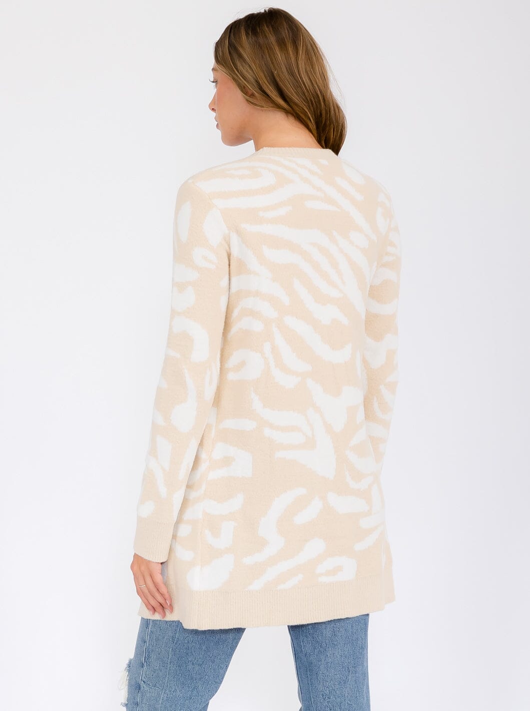 WOMEN'S LONG SLEEVE OPEN FRONT ANIMAL PRINT CARDIGAN