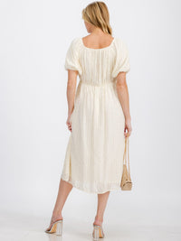 WOMEN'S SHORT PUFF SLEEVE SQUARE NECK POCKETS DETAILED MAXI DRESS