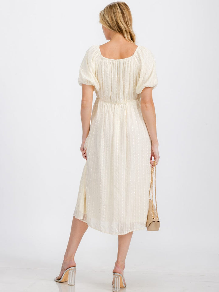 WOMEN'S SHORT PUFF SLEEVE SQUARE NECK POCKETS DETAILED MAXI DRESS