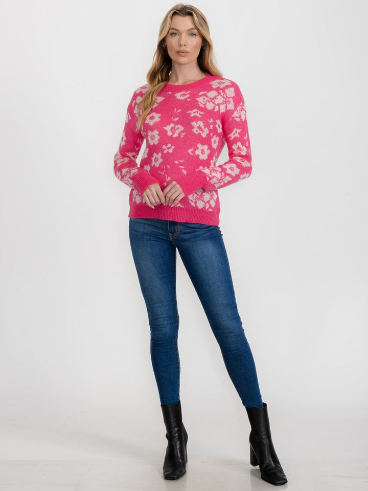 WOMEN'S LONG SLEEVE COLORBLOCK FLORAL PULLOVER SWEATER