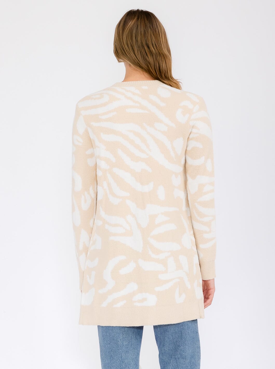 WOMEN'S LONG SLEEVE OPEN FRONT ANIMAL PRINT CARDIGAN