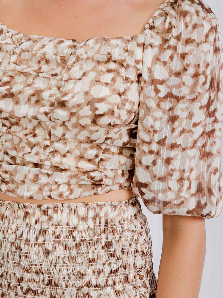 WOMEN'S SHORT SLEEVE SMOCKED BACK TOP & ELASTIC WAIST MIDI SKIRT ANIMAL 2PC. SET