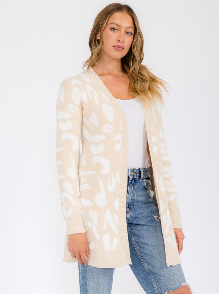 WOMEN'S LONG SLEEVE OPEN FRONT ANIMAL PRINT CARDIGAN