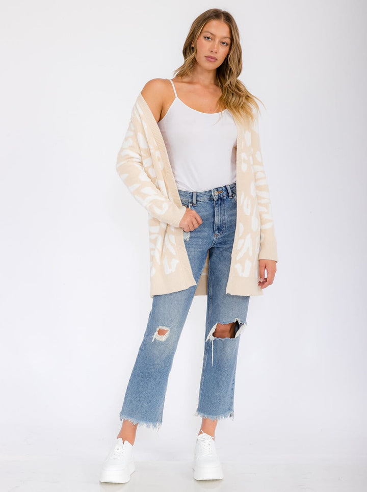 WOMEN'S LONG SLEEVE OPEN FRONT ANIMAL PRINT CARDIGAN