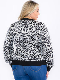 PLUS SIZE LONG SLEEVE ZIPPER CLOSURE ANIMAL PRINT JACKET
