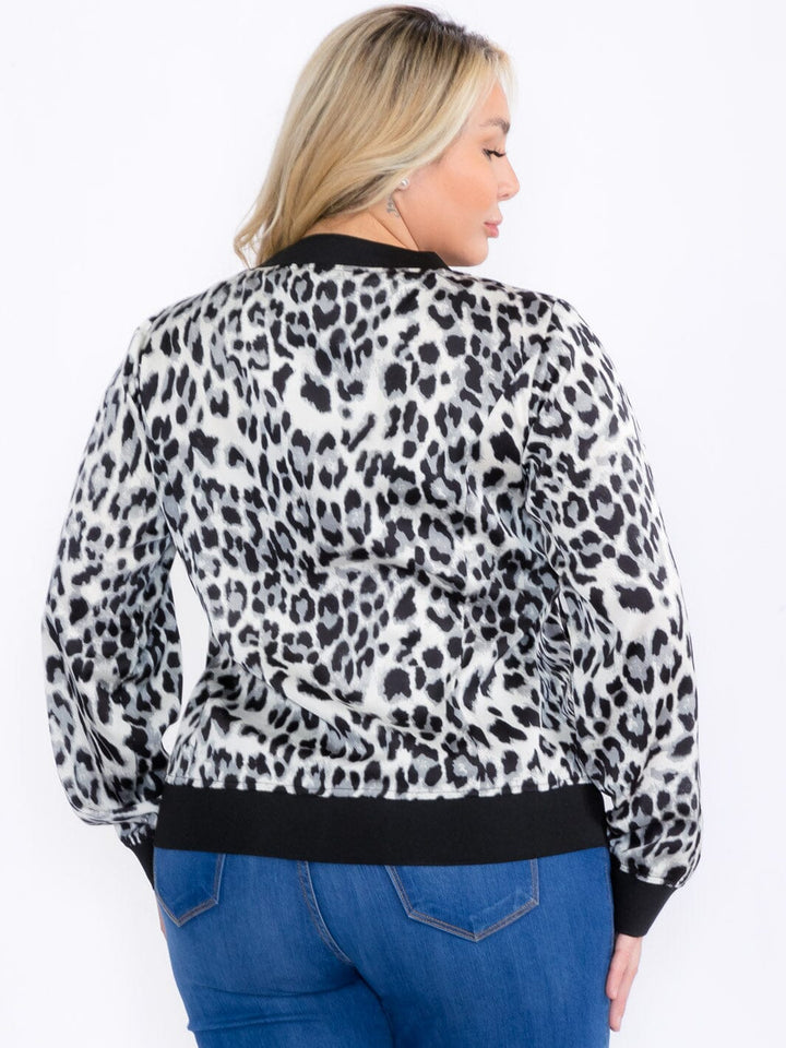 PLUS SIZE LONG SLEEVE ZIPPER CLOSURE ANIMAL PRINT JACKET