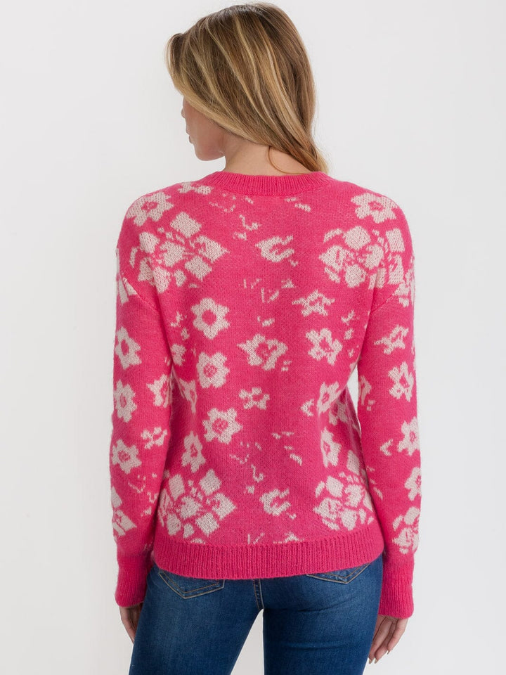 WOMEN'S LONG SLEEVE COLORBLOCK FLORAL PULLOVER SWEATER