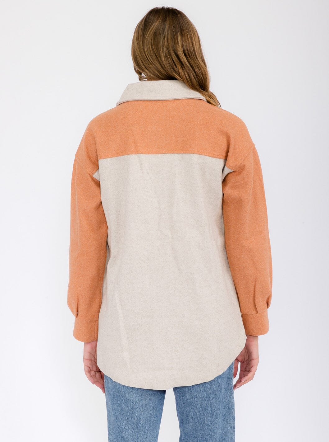 WOMEN'S LONG SLEEVE POCKETS BUTTON UP COLORBLOCK JACKET