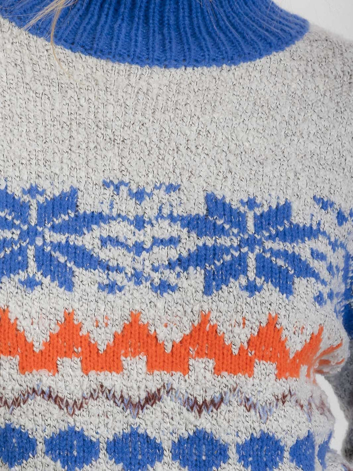 WOMEN'S LONG SLEEVE TURTLE NECK COLORBLOCK PULLOVER SWEATER