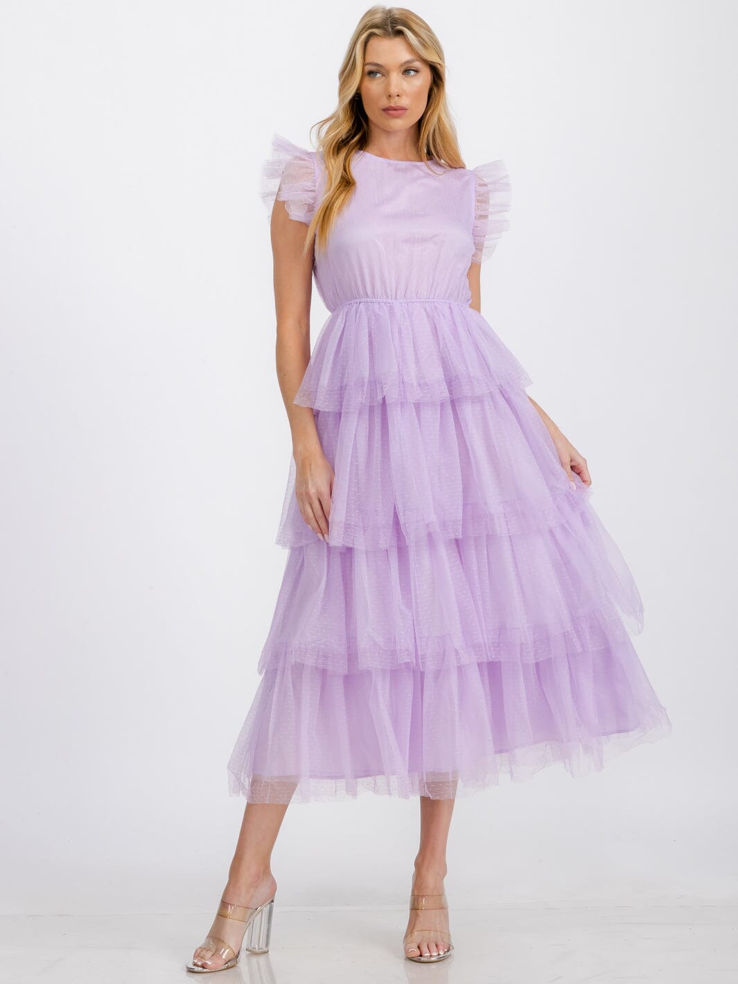 WOMEN'S SHORT SLEEVE RUFFLE TIERED MAXI DRESS