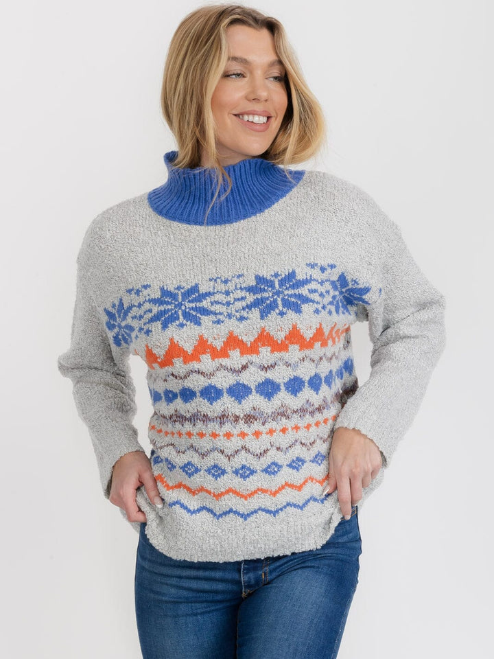 WOMEN'S LONG SLEEVE TURTLE NECK COLORBLOCK PULLOVER SWEATER