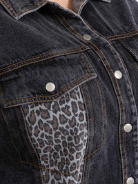 PLUS SIZE LONG SLEEVE BUTTON CLOSURE ANIMAL PRINT DENIM JACKET