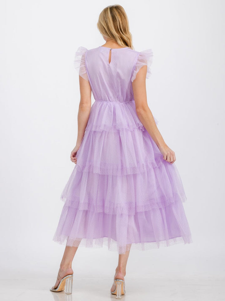 WOMEN'S SHORT SLEEVE RUFFLE TIERED MAXI DRESS