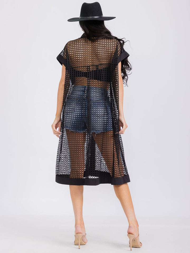 WOMEN'S SHORT SLEEVE BUTTON UP COVER UP MIDI DRESS