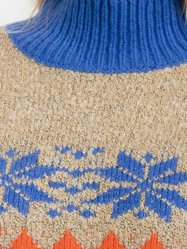 WOMEN'S LONG SLEEVE TURTLE NECK COLORBLOCK PULLOVER SWEATER